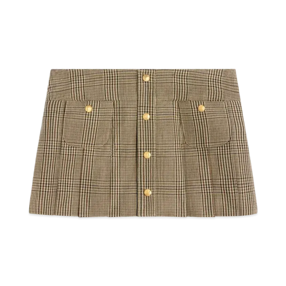 CELINE Pleated Bandeau Mini Skirt In Linen and Wool "Beige/Marron/Toffee"