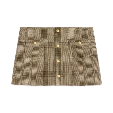 CELINE Pleated Bandeau Mini Skirt In Linen and Wool "Beige/Marron/Toffee"