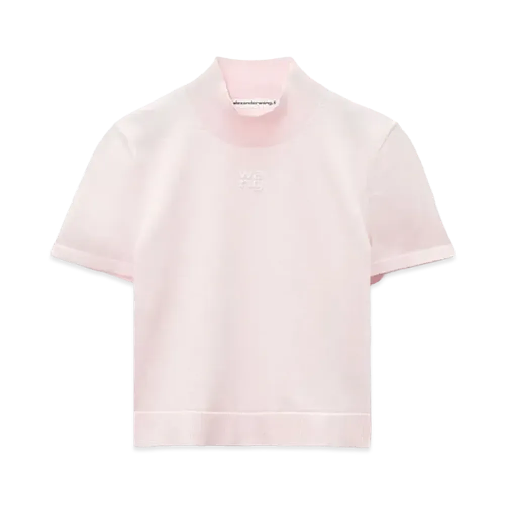 Alexander Wang Logo Short Sleeve Mockneck Top "Ballerina Pink"