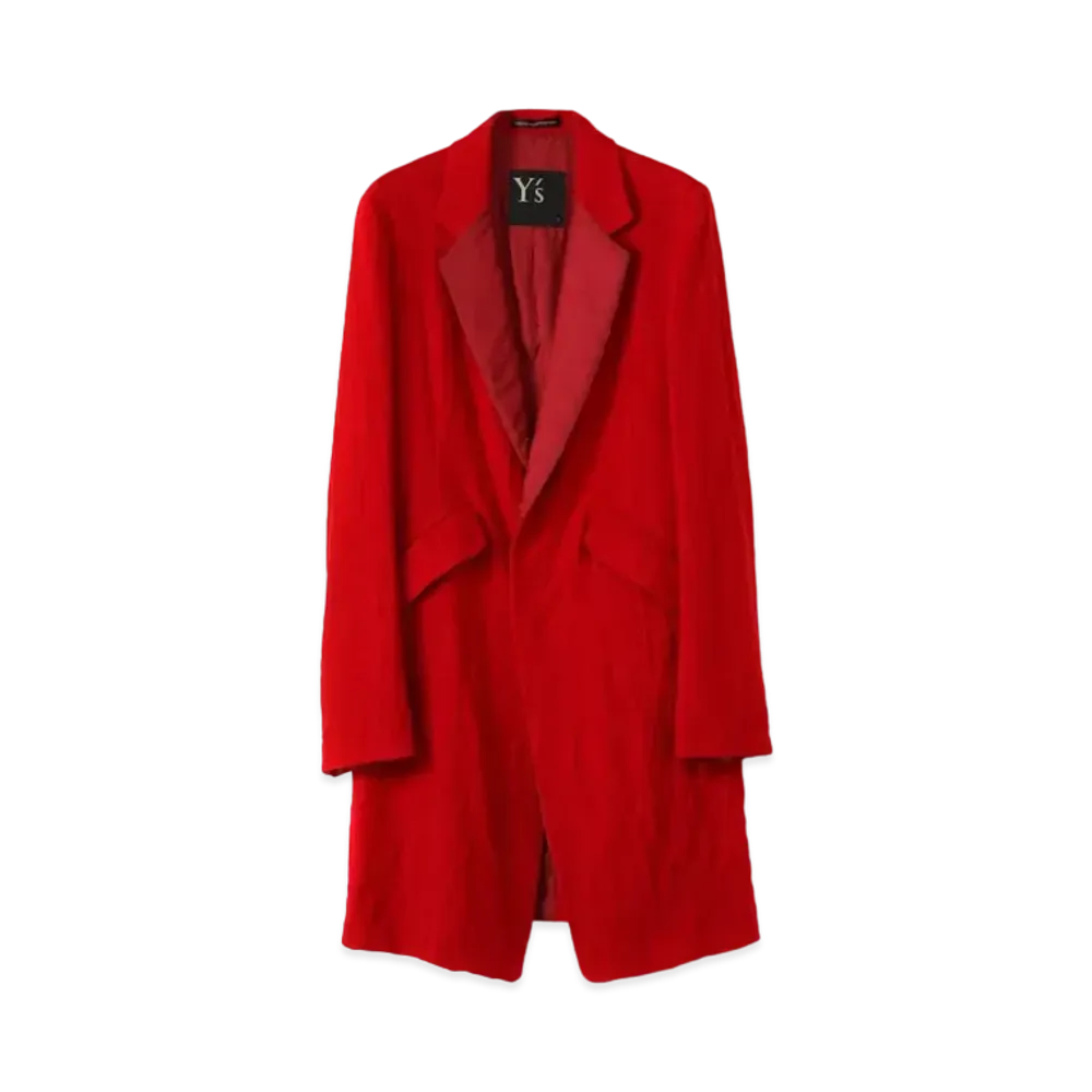 Yohji Yamamoto Y's WOOL ROUGH TWILL GARMENT MILLING LONG TAILORED JACKET "Red"