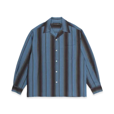 WACKO MARIA Ombre Striped Open Collar Shirt "Blue"