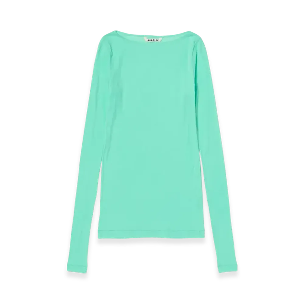 AURALEE Super High Gauge Sheer Rib Boat Neck L/S Tee "Aqua Green"