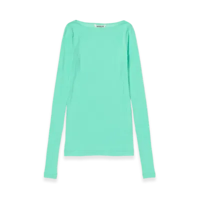 AURALEE Super High Gauge Sheer Rib Boat Neck L/S Tee "Aqua Green"