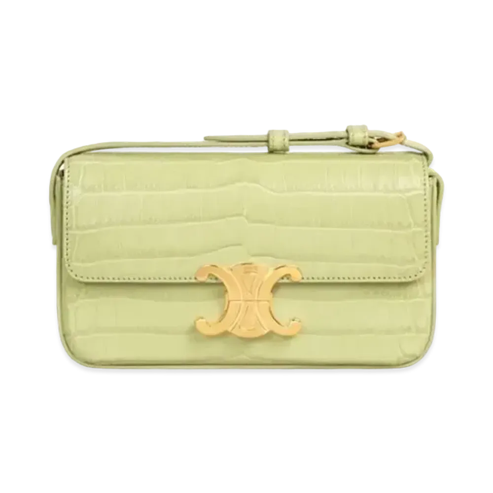 CELINE Triomphe Shoulder Bag In Crocodile "Light Jade"