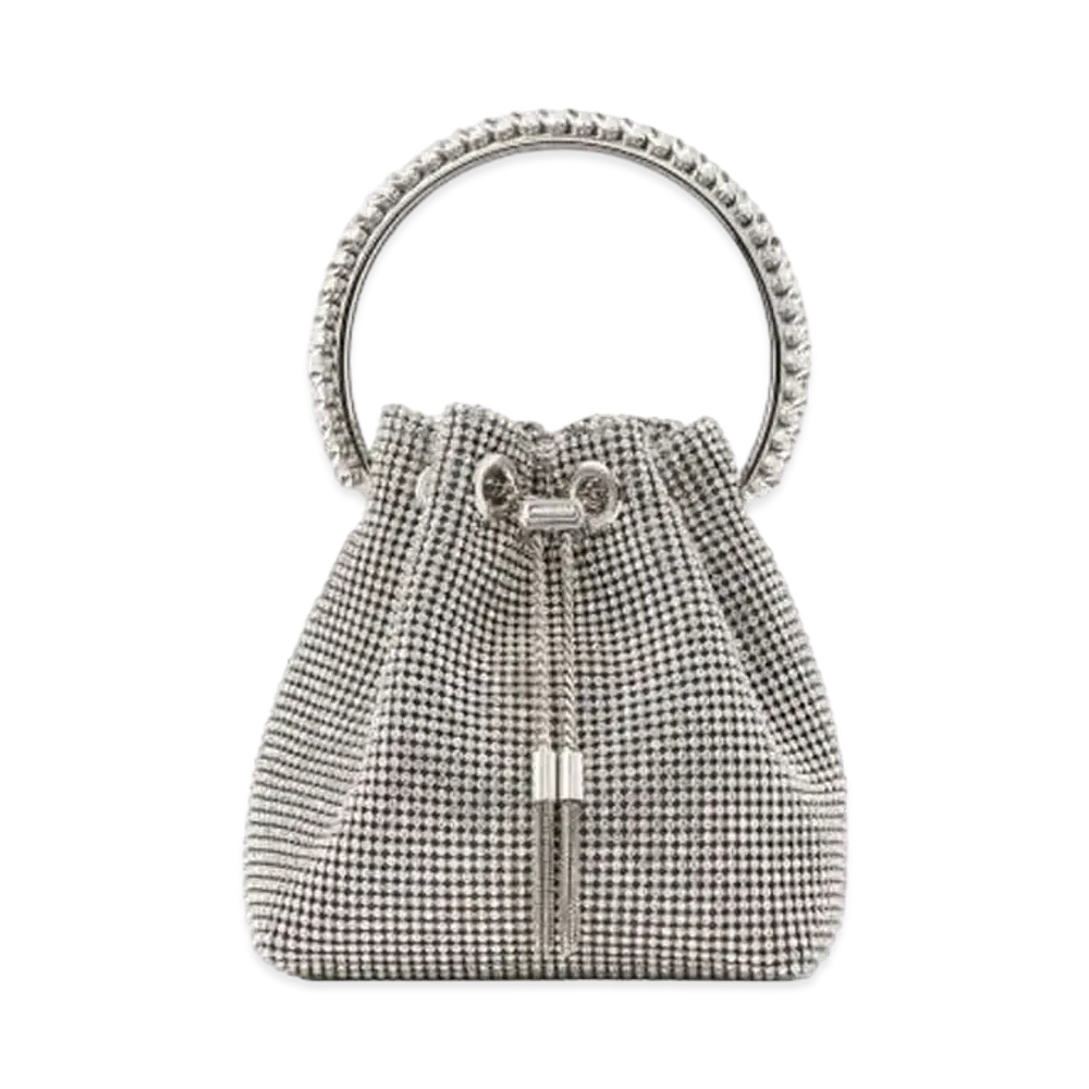 Jimmy Choo Bon Bon Satin Crystal Mesh Bag With Crystal Handle "Silver"