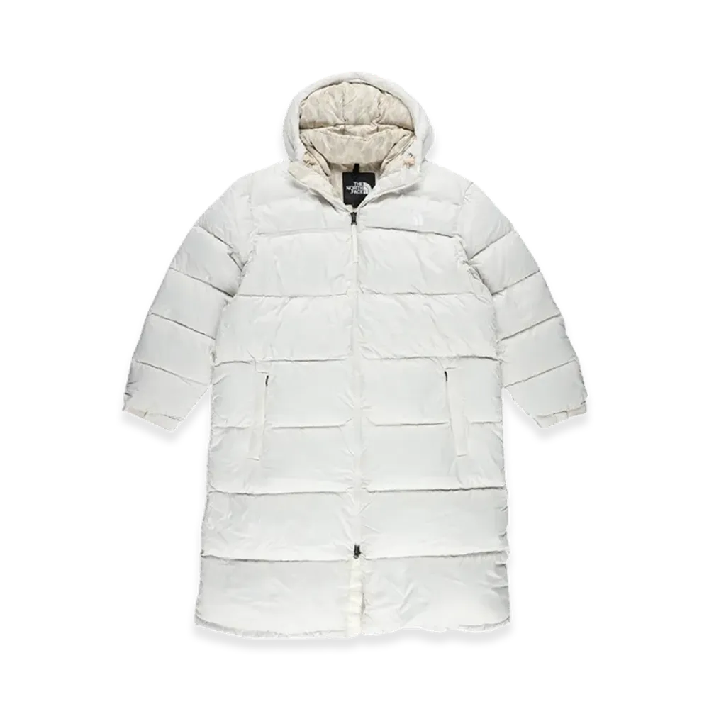 The North Face Women's Nuptse Belted Long Parka "Gardenia White/Silver Grey Leopard Print"