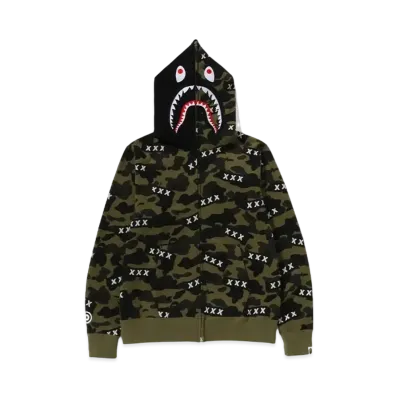 A BATHING APE x GOD SELECTION XXX Shark Full Zip Hoodie "Green"