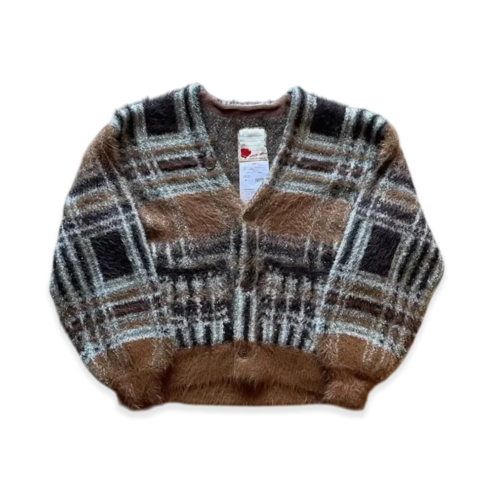 SEVESKIG Lustre Check Knit Cardigan "Beige"