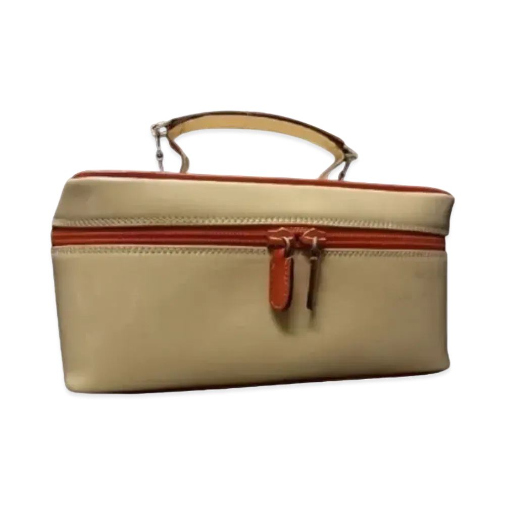 GUCCI Horsebit Patent Leather Vanity Bag "Beige/Orange"