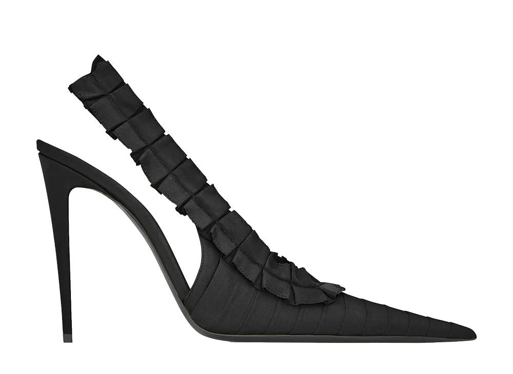 Saint Laurent Women's Madeleine Slingback Pumps in Silk Taffeta "Black"