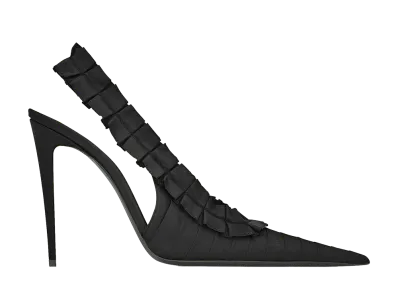 Saint Laurent Women's Madeleine Slingback Pumps in Silk Taffeta "Black"