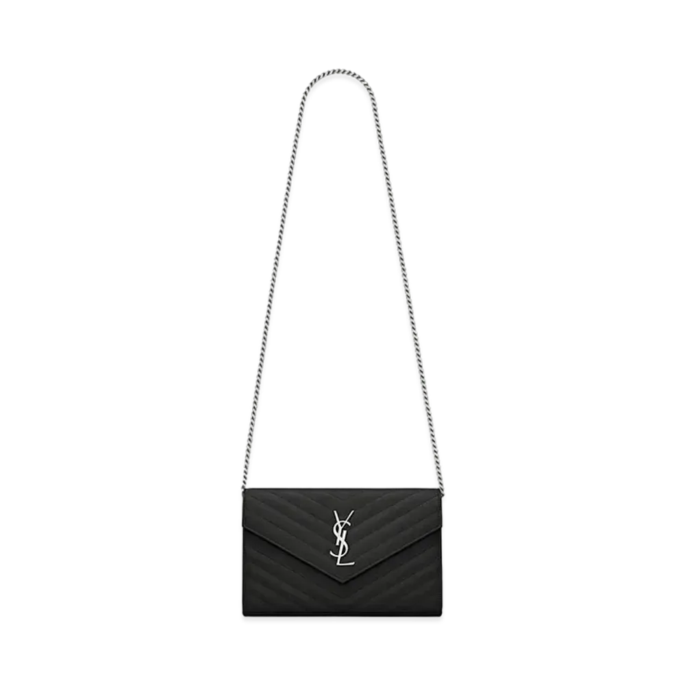 Saint Laurent Chain Wallet In Grain De Black Embossed Leather "Black"