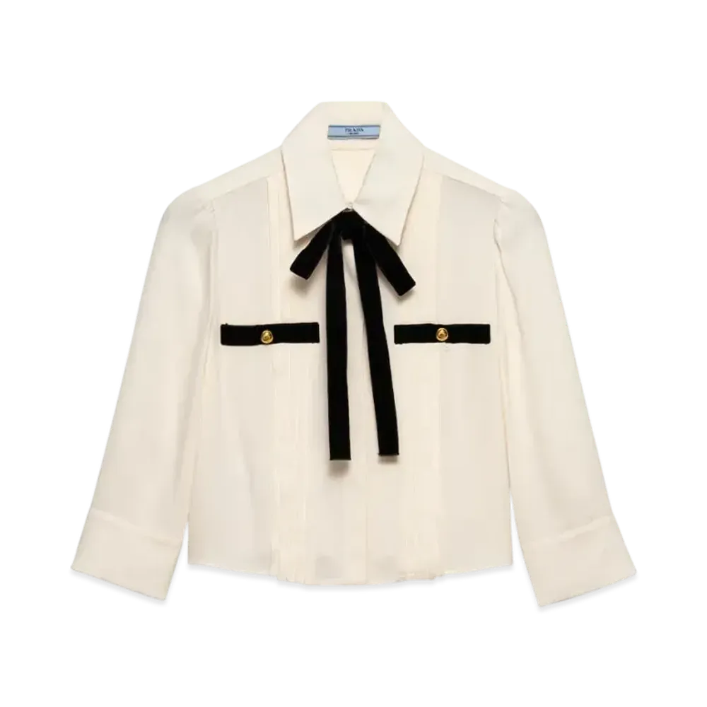 PRADA Women's Pleated Sable Shirt "Ivory"