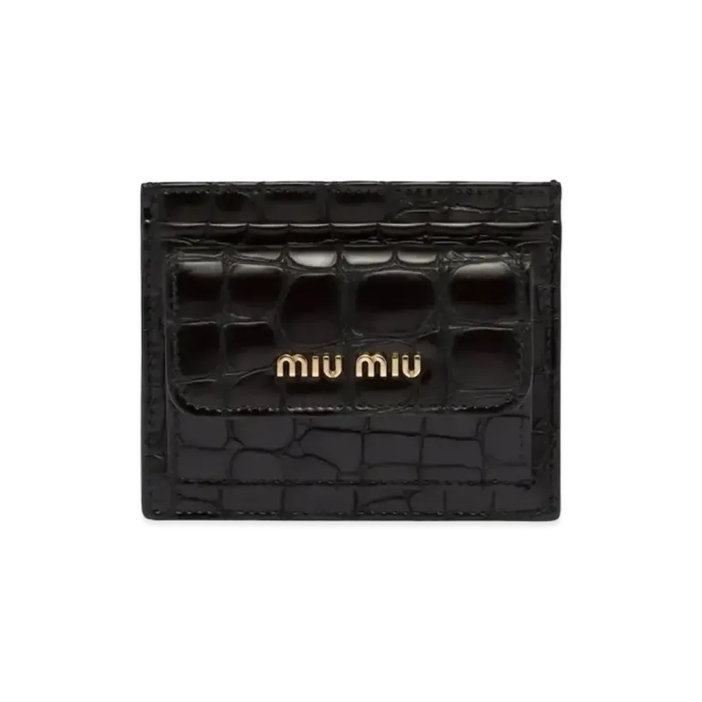 MIU MIU Croco-Print Leather Card Holder "Black"