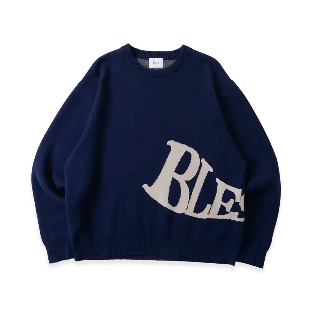 BLESS U Wave Logo Knit "Blue"