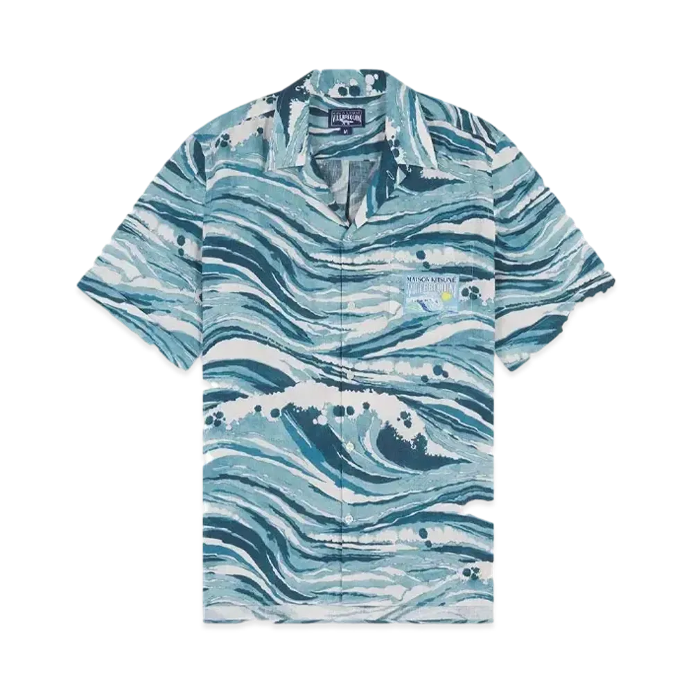Maison Kitsune X Vilebrequin Hawaiian Shirt "Storm Blue Design"