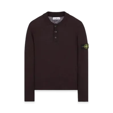 Stone Island 535B9 Reverse Stocking Stitch Slub Wool Nylon Polo Shirt Knit - 23FW "Dark Burgundy"