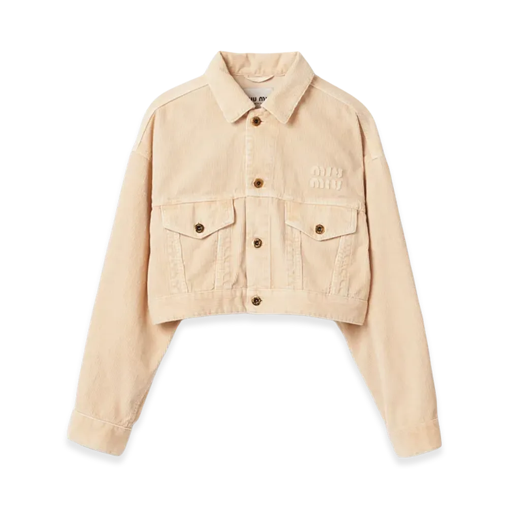 MIU MIU Garment-Dyed Velvet Blouson Jacket "Albino White"