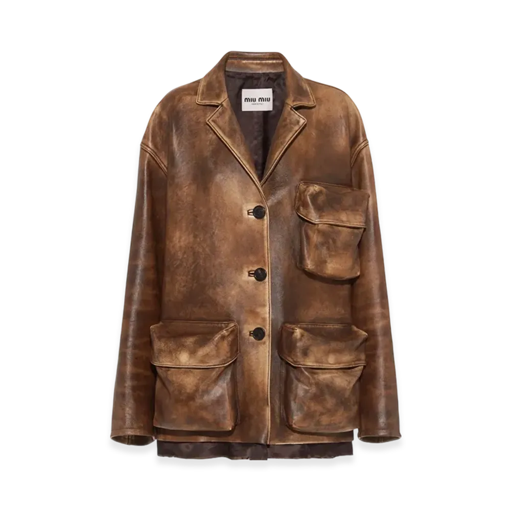 MIU MIU Women's Nappa Leather Jacket "Ivory/Cocoa Brown"