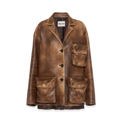 MIU MIU Women's Nappa Leather Jacket "Ivory/Cocoa Brown"