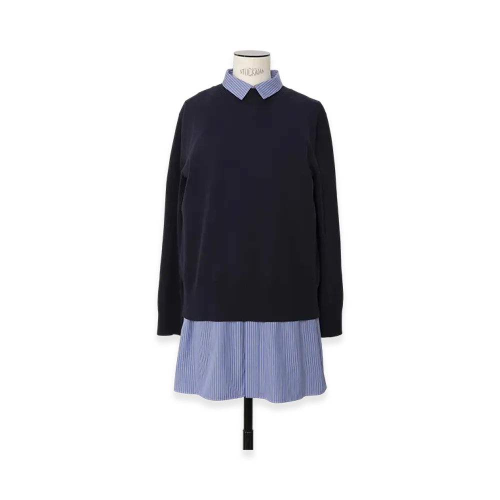 sacai Poplin x Cotton Knit Dress "Navy/Blue Stripe"