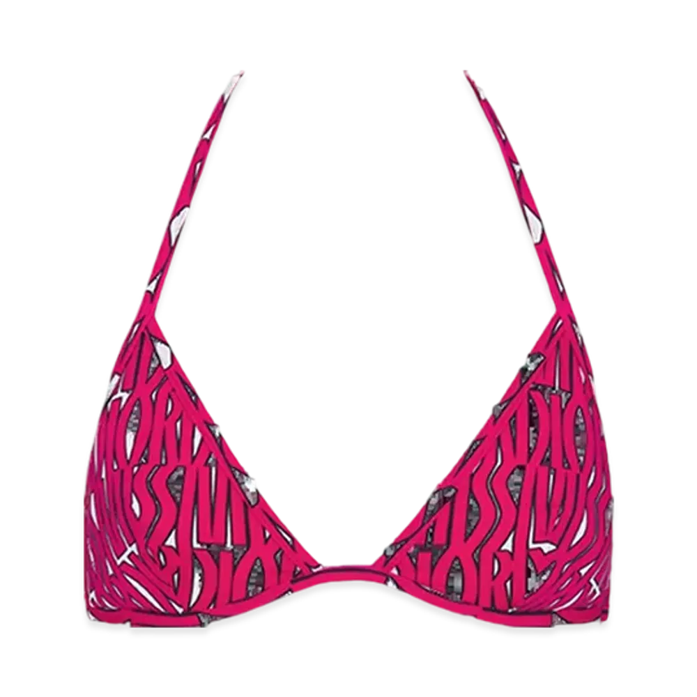 Dior Women's Technical Fabric with Miss Dior Allover Motif Bikini Top "White/Fuchsia"