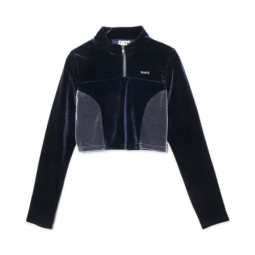 X-Girl Velour Half Zip Top "Navy"