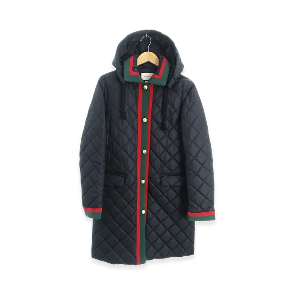GUCCI Web Stripe Quilted Coat "Navy"