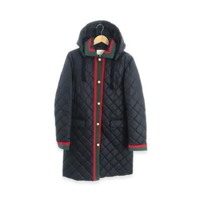 GUCCI Web Stripe Quilted Coat "Navy"