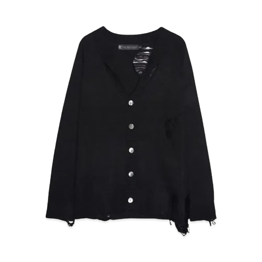 A GOOD BAD INFLUENCE Twisted Collar Distressed Cardigan "BLACK"