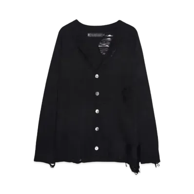 A GOOD BAD INFLUENCE Twisted Collar Distressed Cardigan "BLACK"