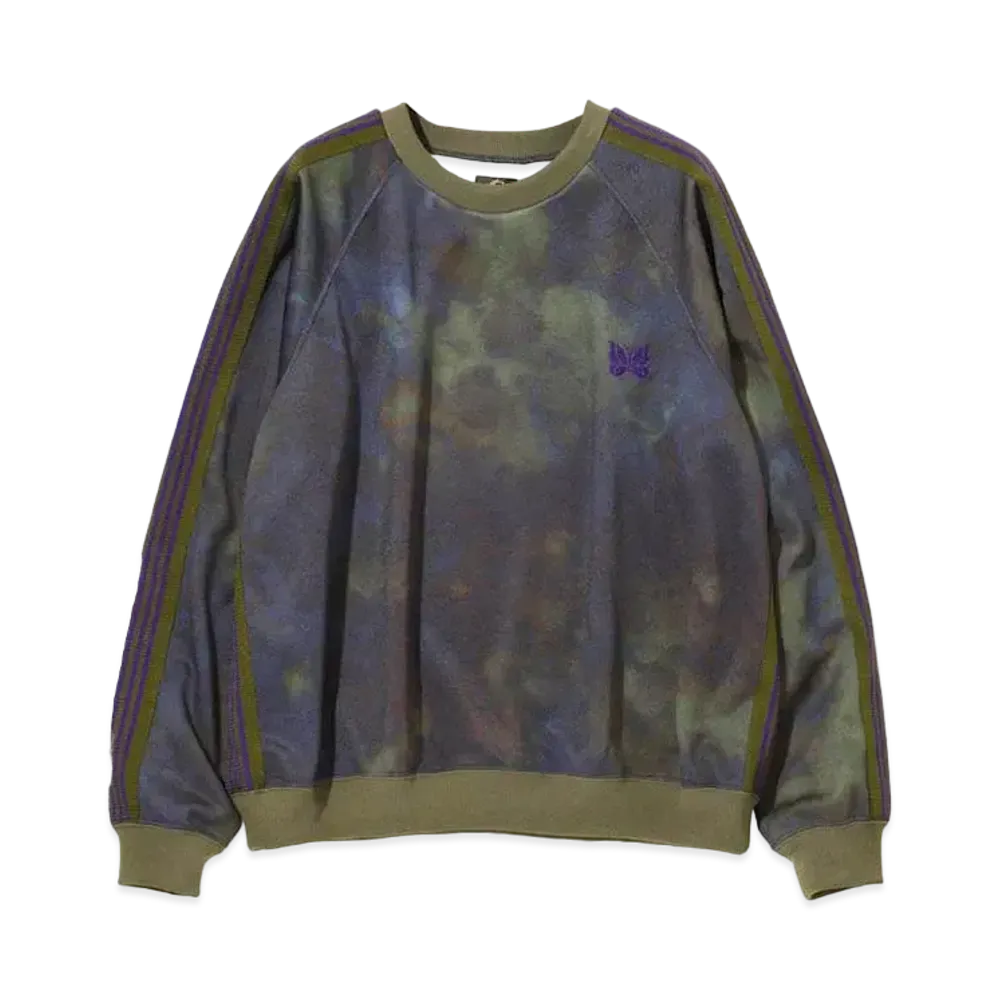 Needles TRACK CREW NECK SHIRT - POLY SMOOTH / UNEVEN-DYE PRINTED "Egg Plant"