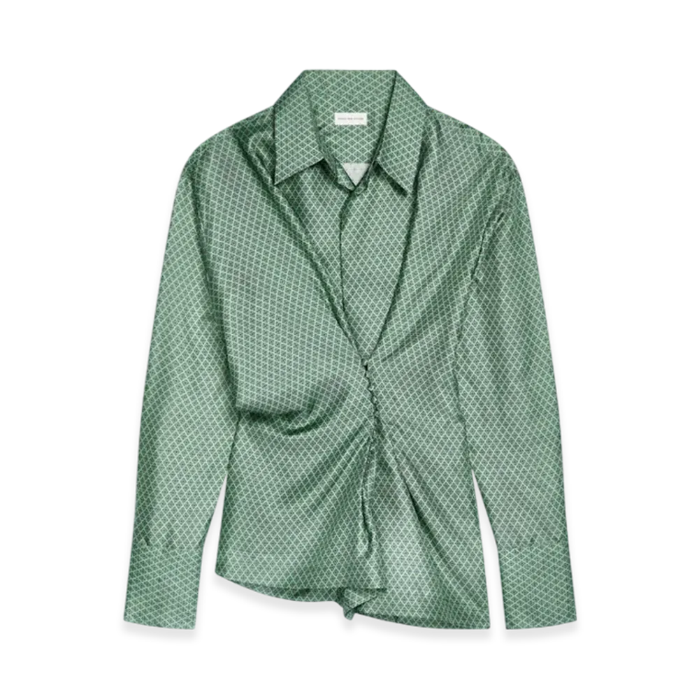 DRIES VAN NOTEN Women's Draped Silk Blouse "Mint"