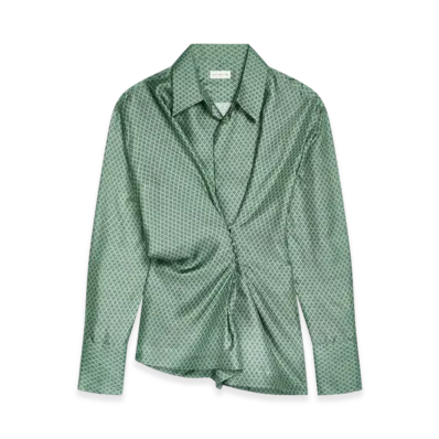 DRIES VAN NOTEN Women's Draped Silk Blouse "Mint"