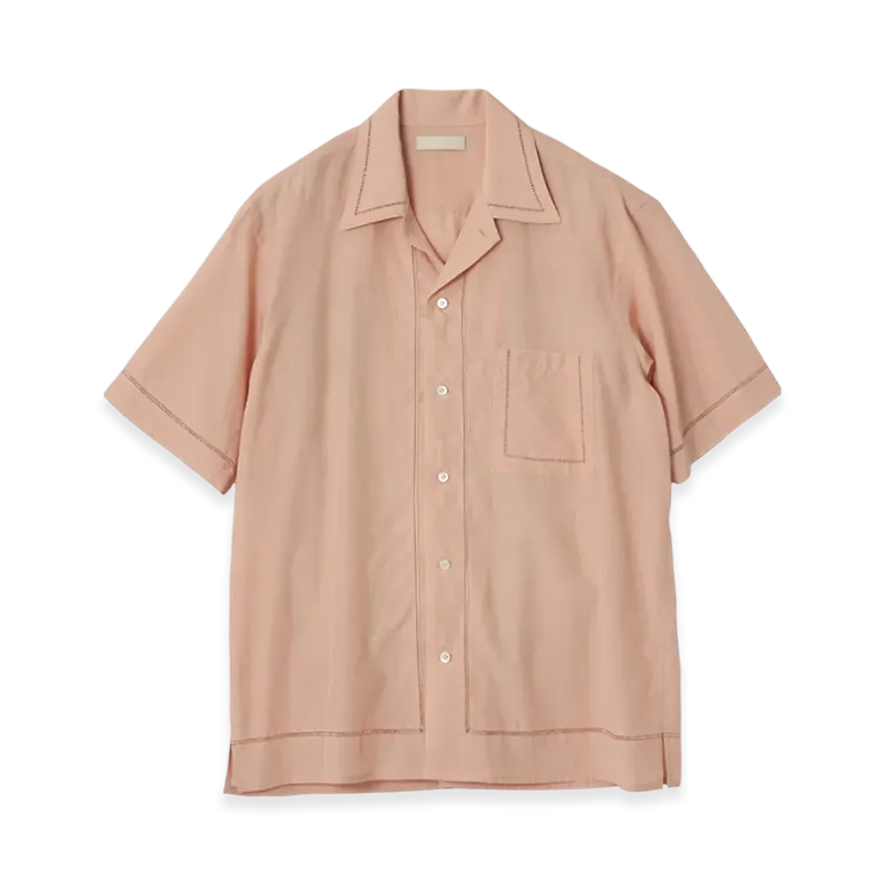 YOKE Cotton Acetate Poplin Embroidarey Open Collar Shirt "Pink"