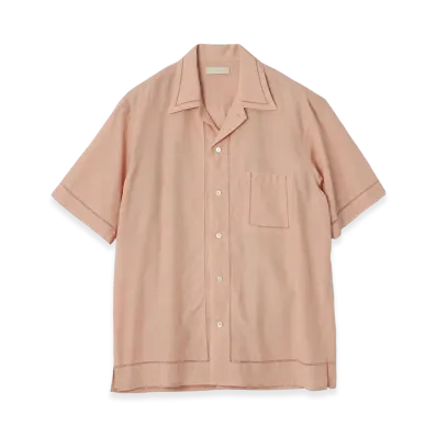 YOKE Cotton Acetate Poplin Embroidarey Open Collar Shirt "Pink"