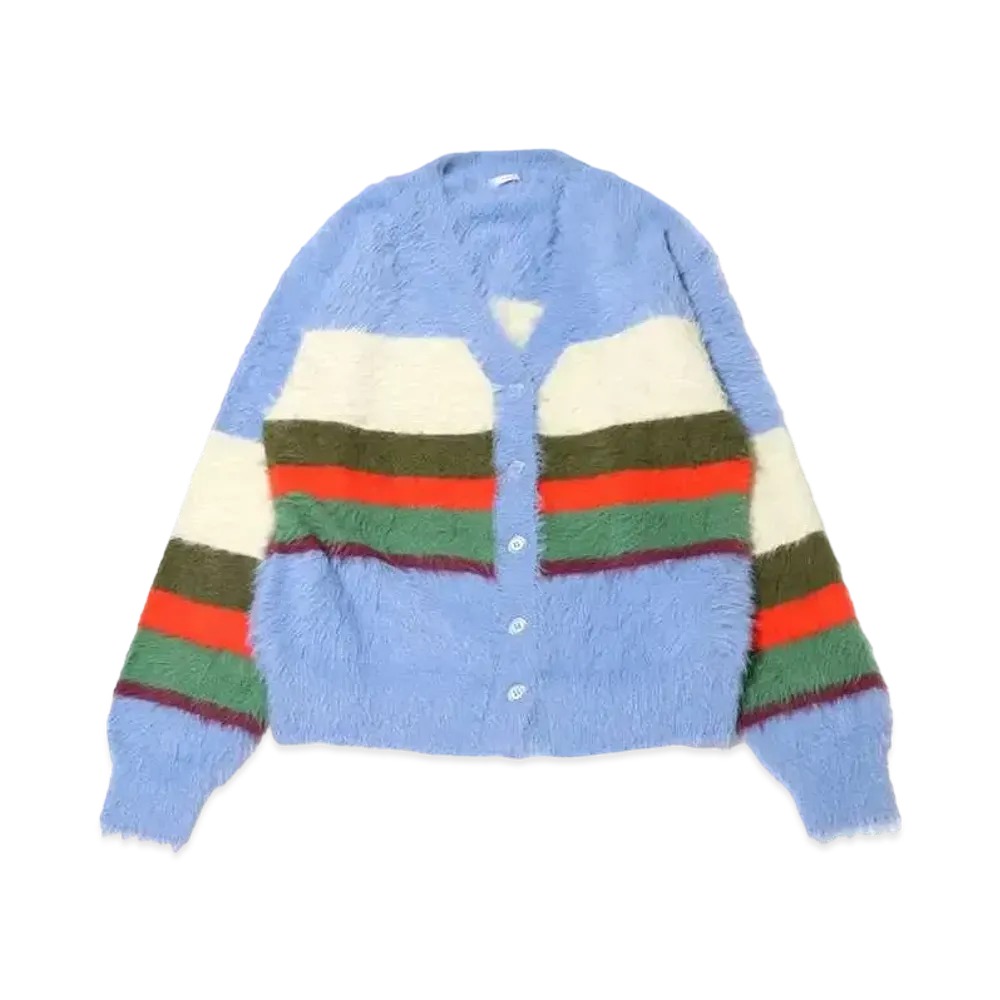 RIEHATA x atmos pink Colorful Border Feather Knit Cardigan "Blue"