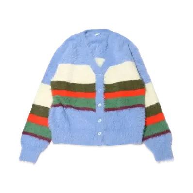 RIEHATA x atmos pink Colorful Border Feather Knit Cardigan "Blue"