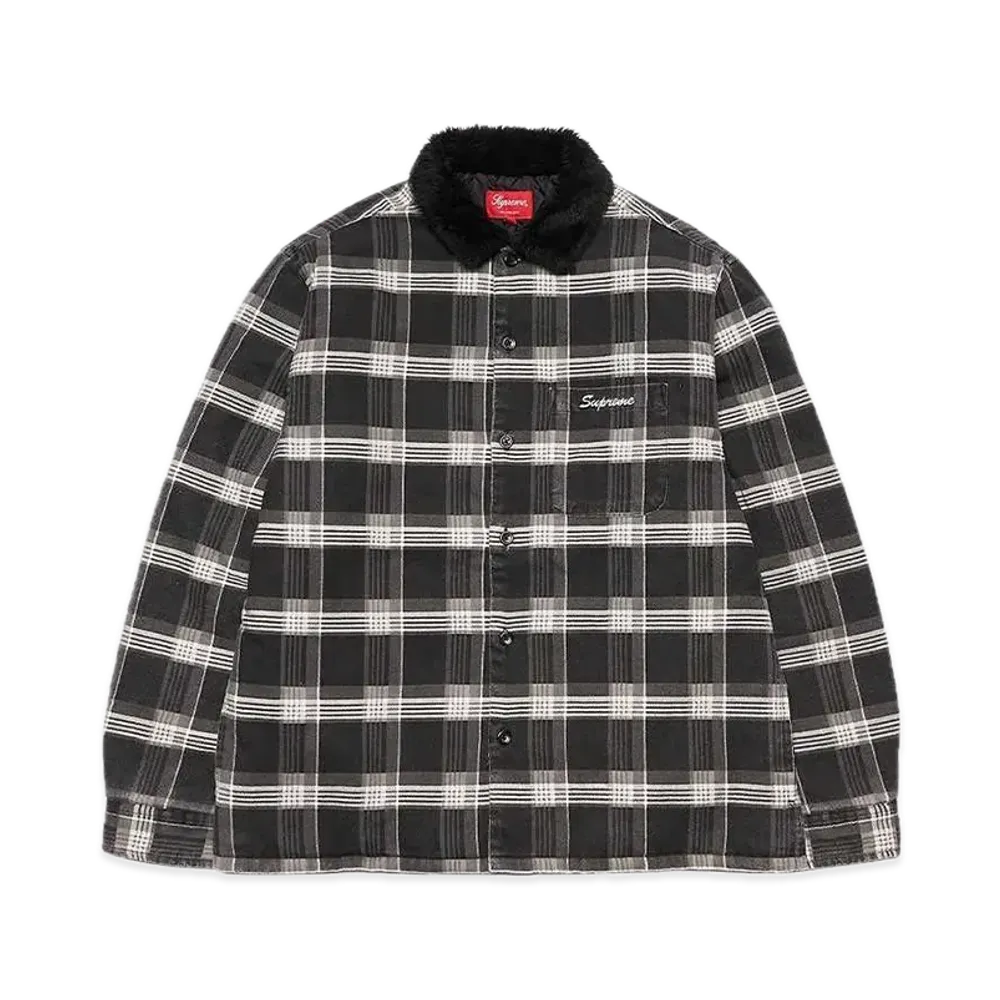 Supreme Faux Fur Collar Flannel Shirt "Black"