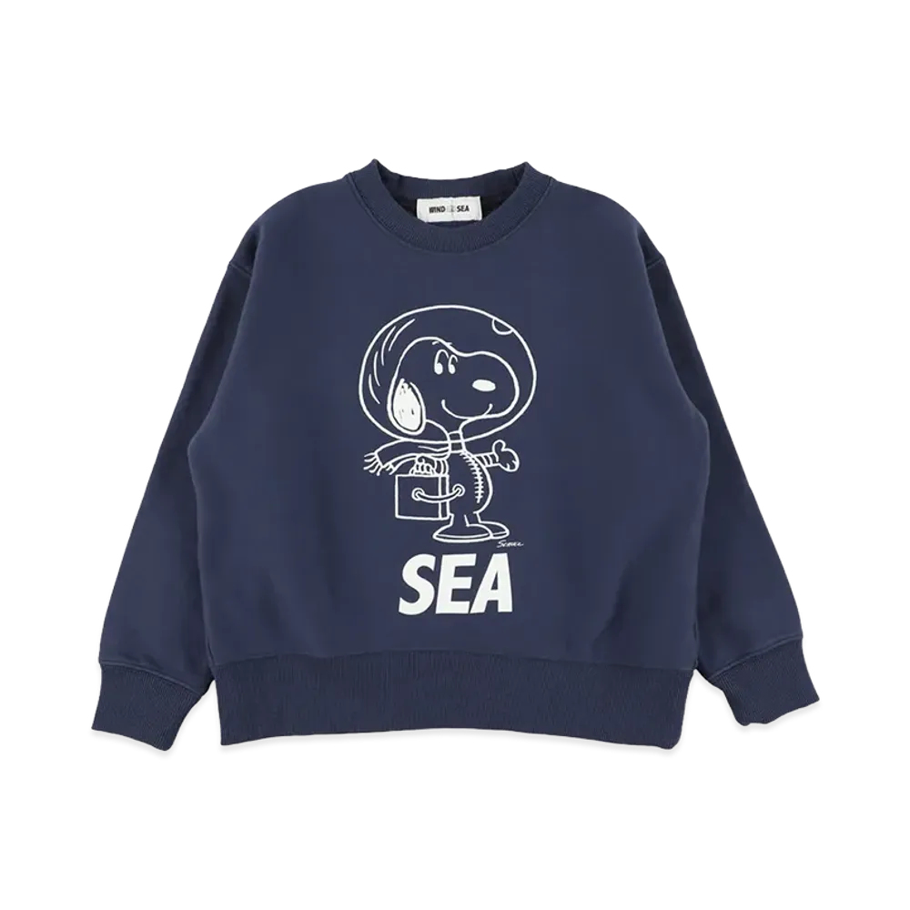 WIND AND SEA x SMOOTHY Snoopy Washed Kids Crewneck Sweatshirt "Navy"
