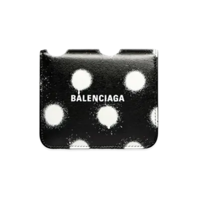 BALENCIAGA Cash Flap Coin And Card Holder In Sprayed Polka Dots Printed Smooth Calfskin "Black"
