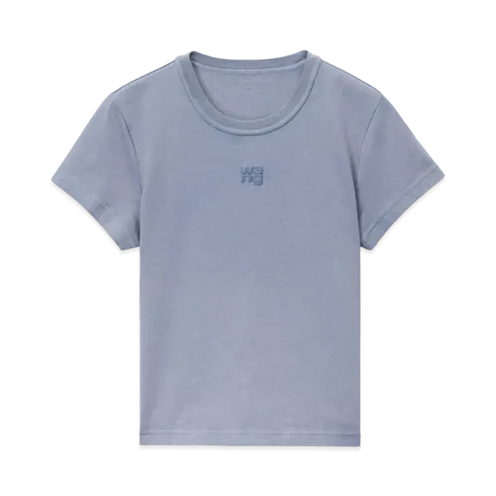 Alexander Wang Cotton Jersey Puff Logo Shrunken T-shirt "Soft Bluestone"
