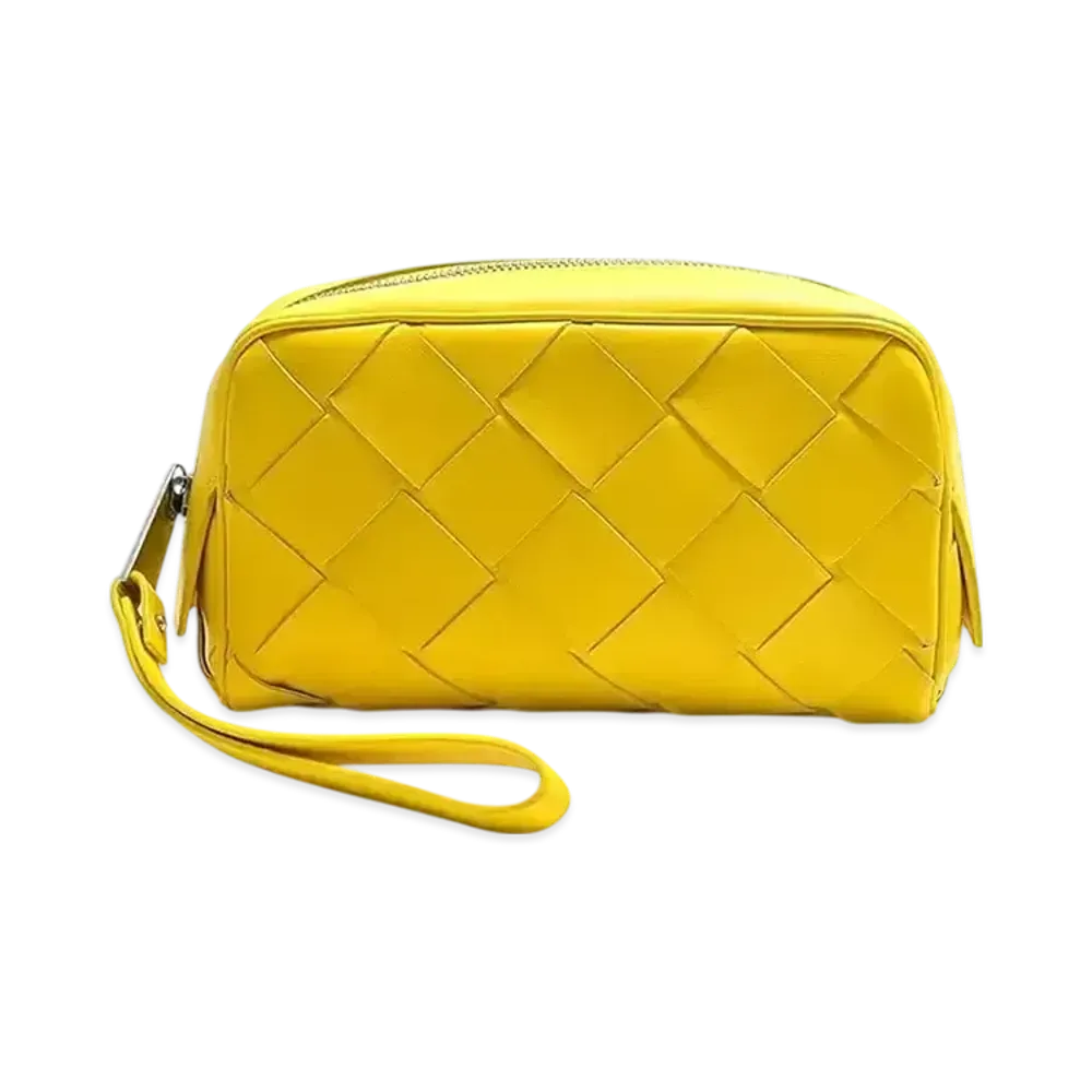 Bottega Veneta Intrecciato Small Lambskin Pouch "Yellow"