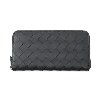 Bottega Veneta Intrecciato Calfskin Zip Around Wallet "Black/Light Graphite"