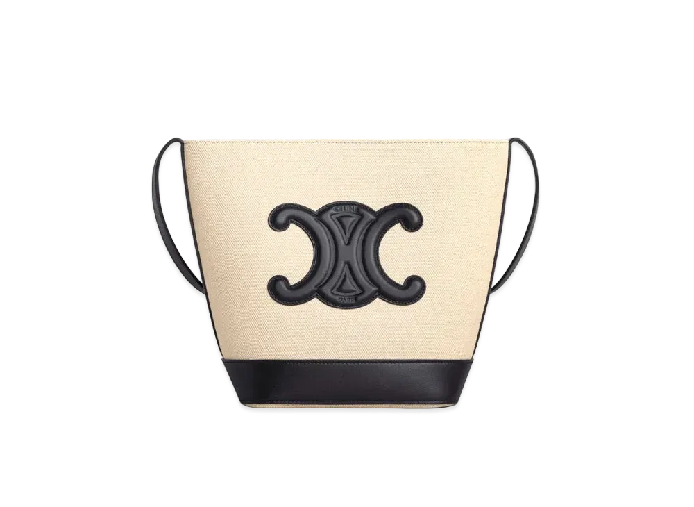 CELINE Small Bucket Cuir Triomphe In Textile And Calfskin "Vanilla/Black"