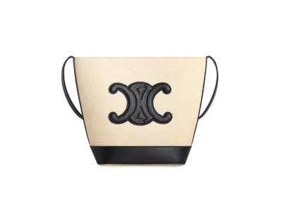 CELINE Small Bucket Cuir Triomphe In Textile And Calfskin "Vanilla/Black"