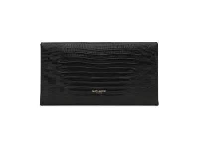 Saint Laurent Letter Pouch In Lizard-Embossed Leather "Black"