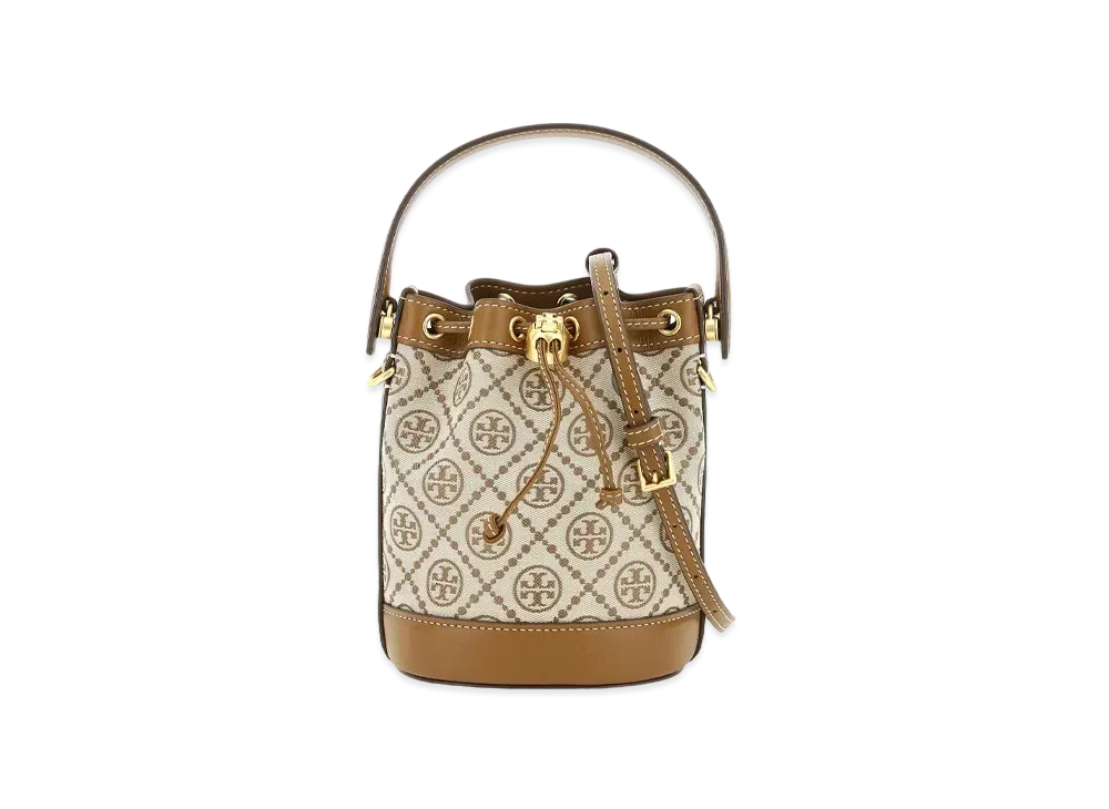 TORY BURCH T Monogram Jacquard Mini Bucket Bag "Hazelnut"