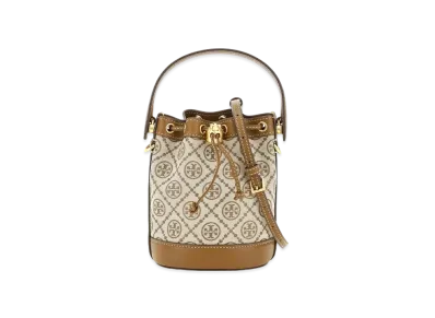 TORY BURCH T Monogram Jacquard Mini Bucket Bag "Hazelnut"