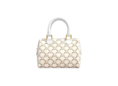 CELINE Small Boston In Triomphe Canvas And Calfskin "White/White"